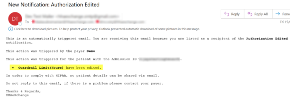 Authorization Email Alert: Guardrail Limit Edit